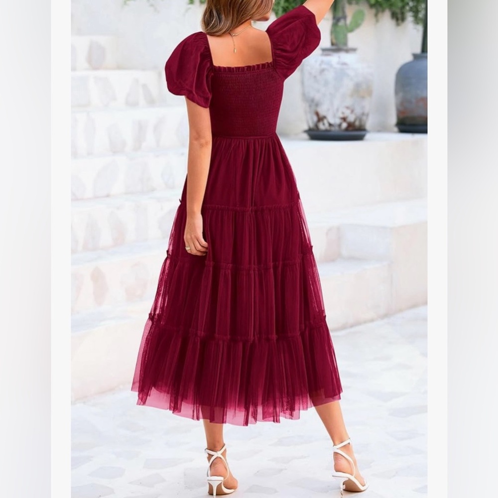 Burgundy Tulle Dress - Picture 2 of 5